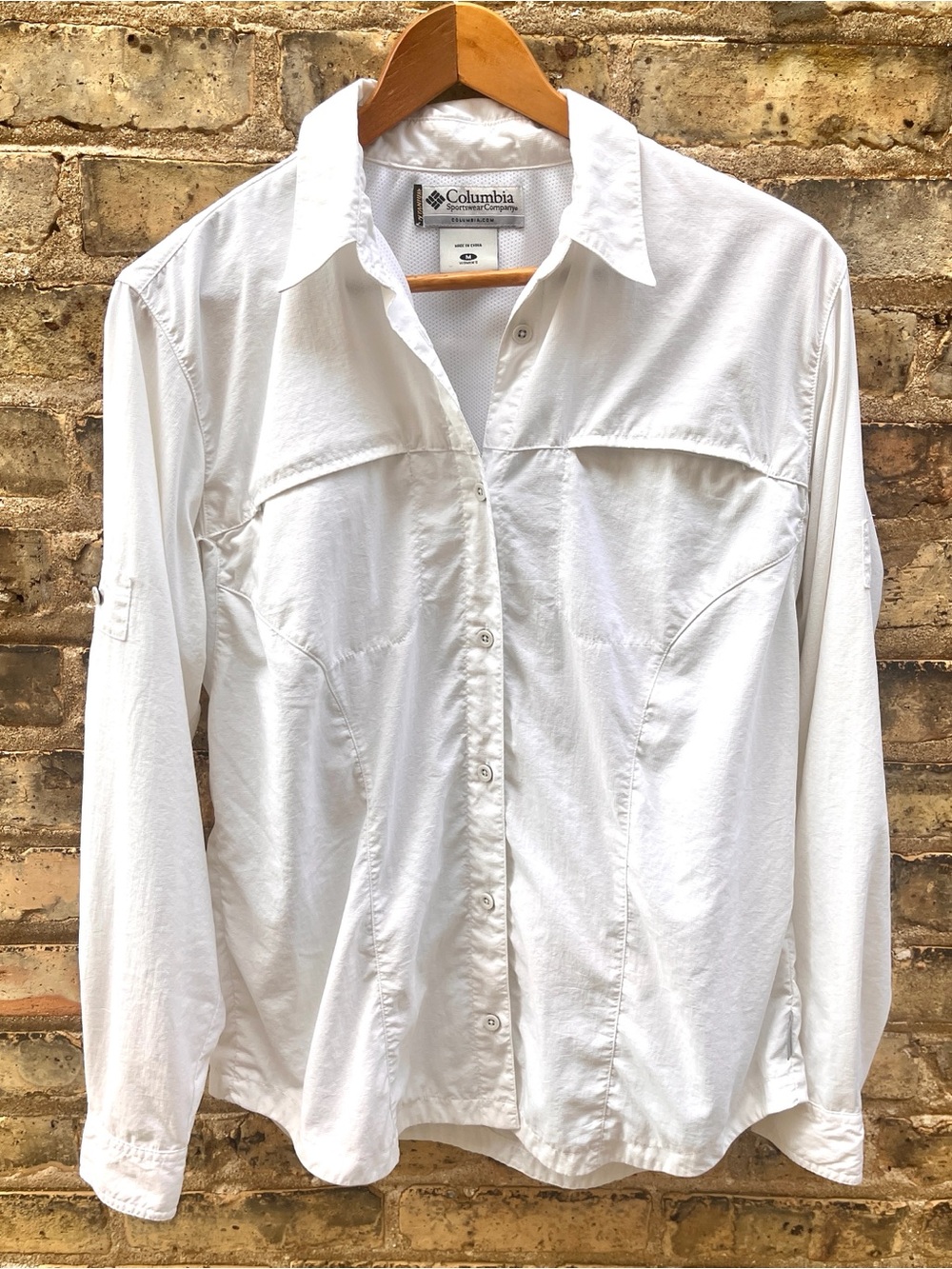 Columbia Omni Dry Active Outdoor Shirt Button Front White Size Medium